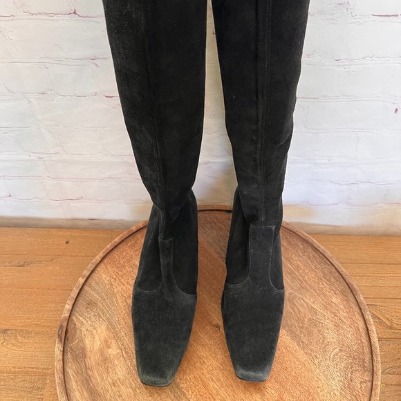 Stuart Weitzman Vintage Black Suede Boots - Size 9 VERY NARROW - PETITE - Picture 1 of 11
